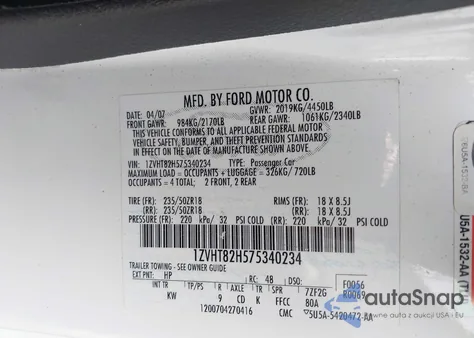 2007 Ford Mustang Gt Deluxe/Gt Premium z USA, uszkodzony, nr VIN 1ZVHT82H575340234